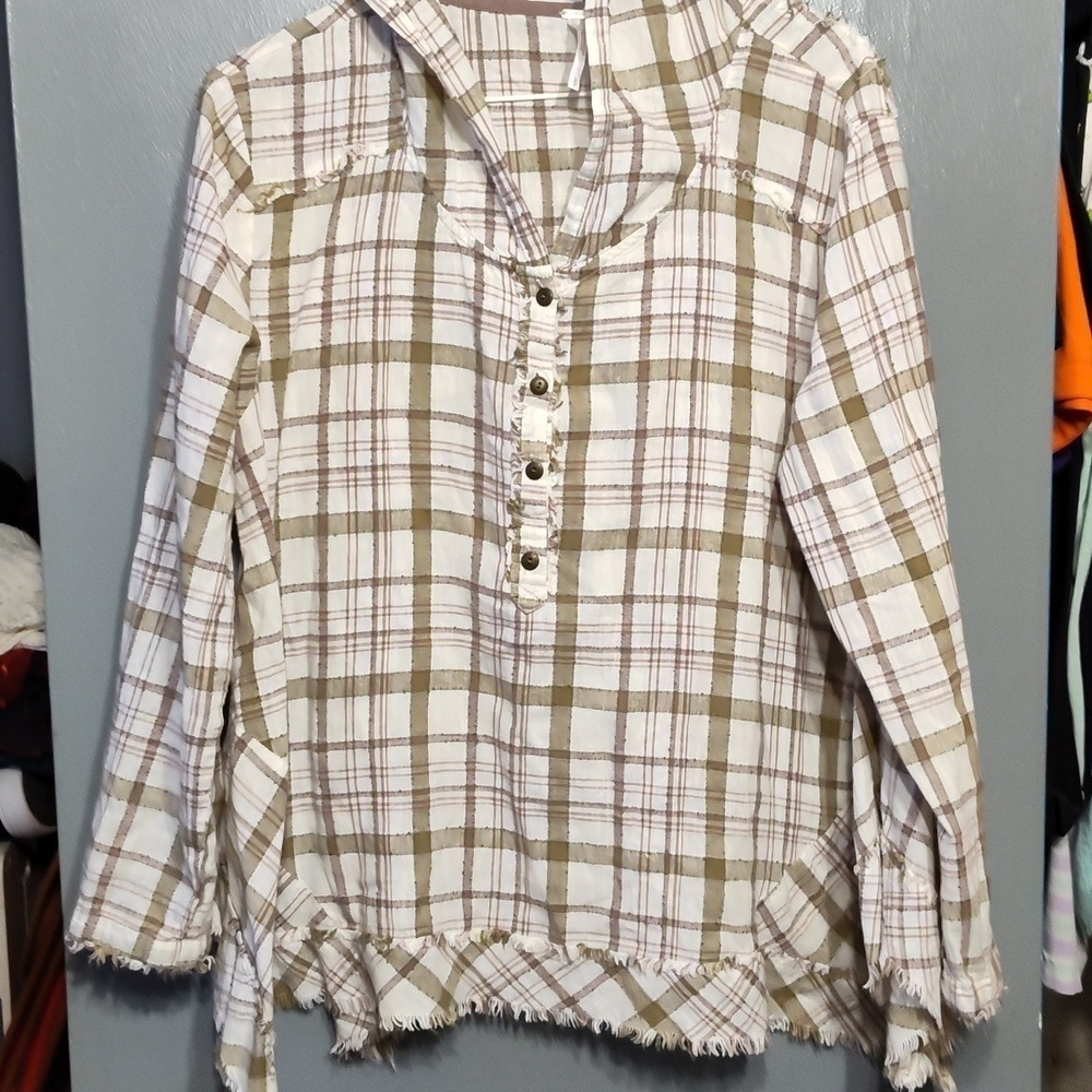Free People Hooded Plaid Pullover size small